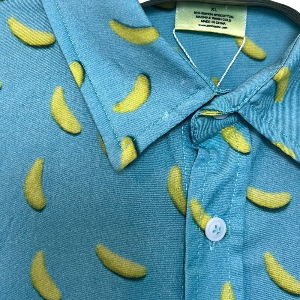 Zesties Retro 80s Style Lime Wedge Beach Shirt Button Short Sleeve Blue Size XL - Picture 3 of 9
